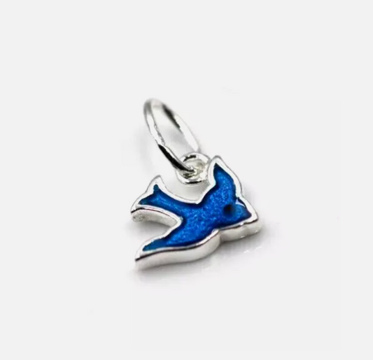 Sterling Silver 925 Enamel Blue Bird Pendant / Charm