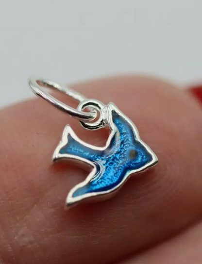 Sterling Silver 925 Enamel Blue Bird Pendant / Charm