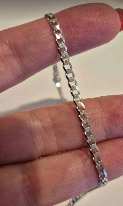 Genuine Solid 9ct 9k White Gold Kerb Curb Chain 3mm Wide 50cm  7.4grams