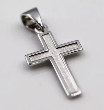 Genuine Small New 9ct 9K White Gold Plain Cross Pendant + Necklace Chain 50cm