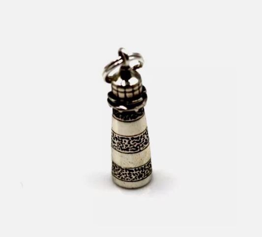 Sterling Silver 925 Oxidised Lighthouse Lookout Pendant Or Charm