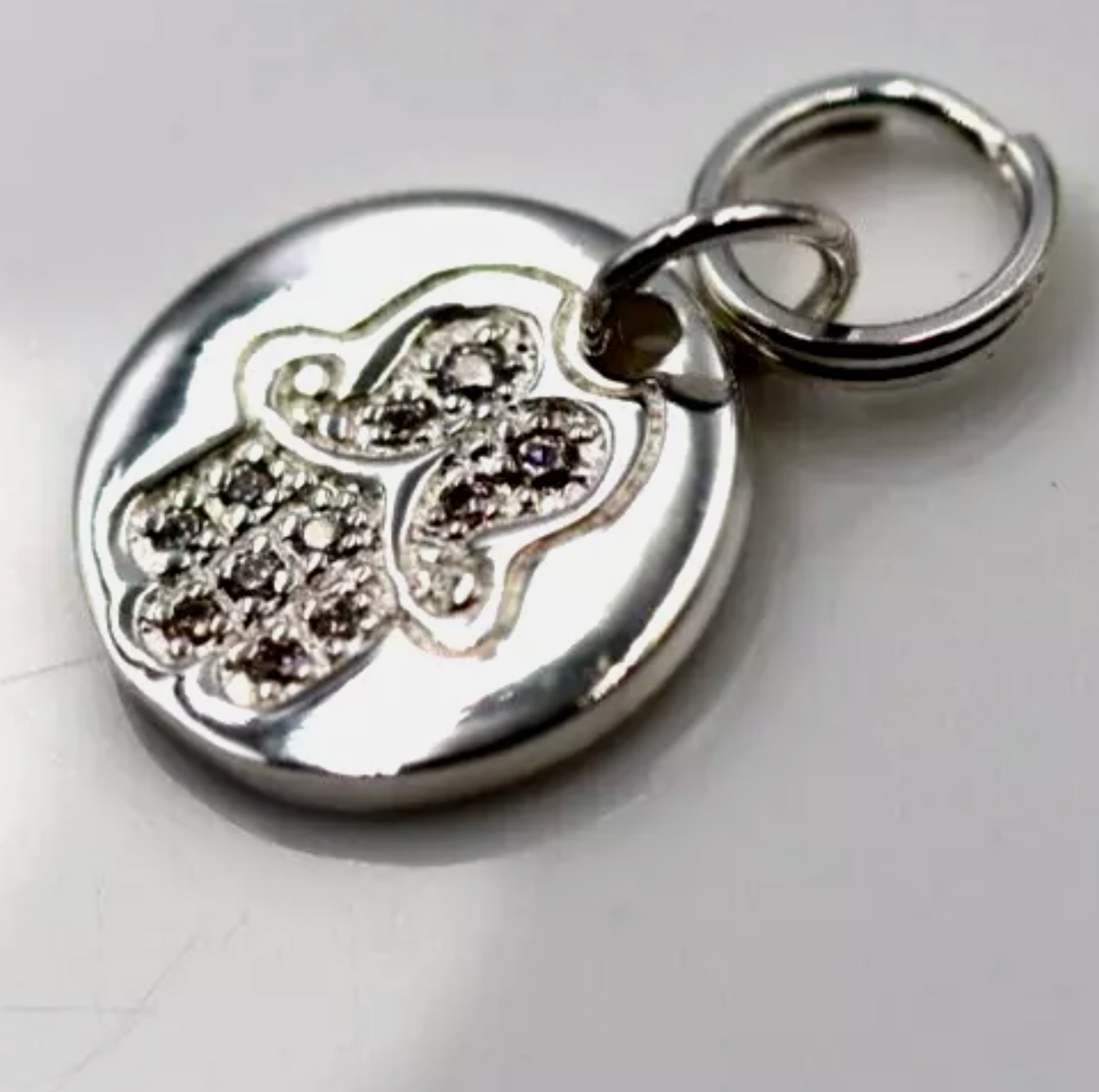 Sterling Silver 925 Hamsa Hand 11mm Disc + Split Ring Pendant Charm