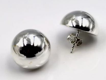 Genuine Sterling Silver 925 Half 16mm Ball Round Earrings Studs