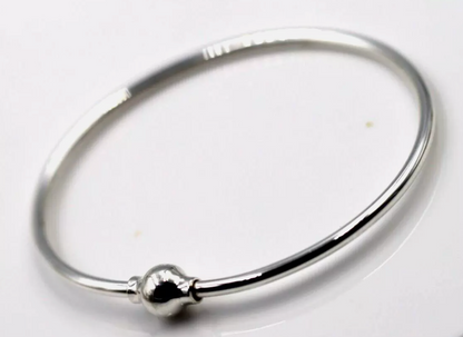 Solid Sterling Silver 925 Oval Bangle with Screw Ball Clasp  - 3 sizes