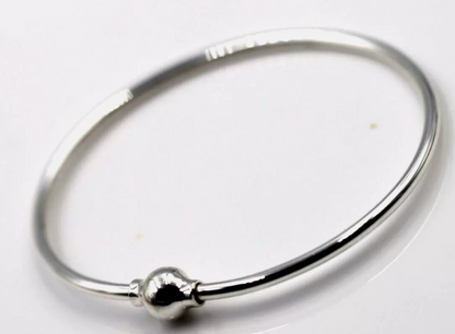 Solid Sterling Silver 925 Oval Bangle with Screw Ball Clasp  - 3 sizes