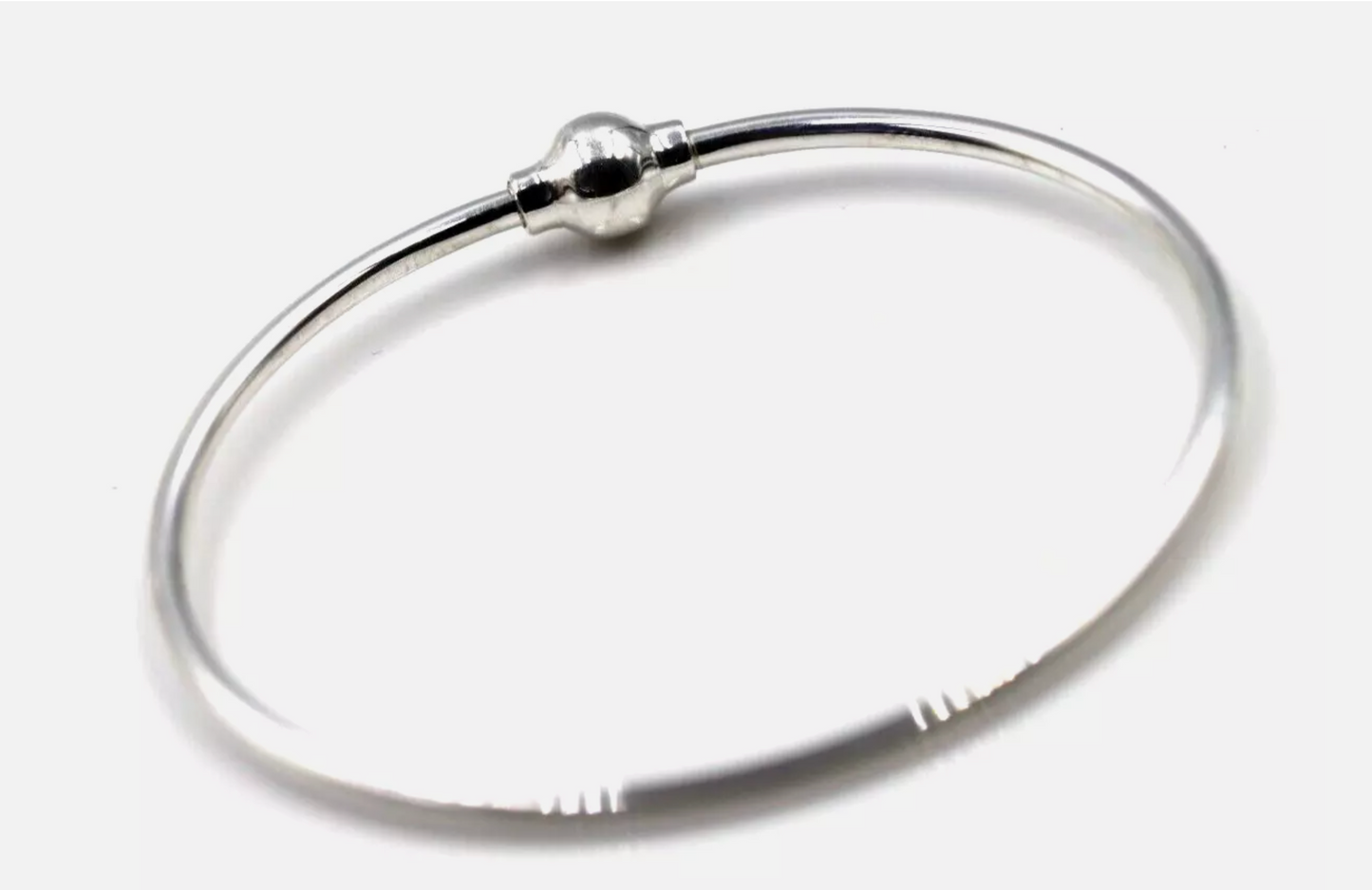 Solid Sterling Silver 925 Oval Bangle with Screw Ball Clasp  - 3 sizes