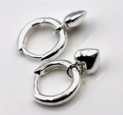 Sterling Silver Hoop Huggies 925 Full Solid Earrings Heart Charms