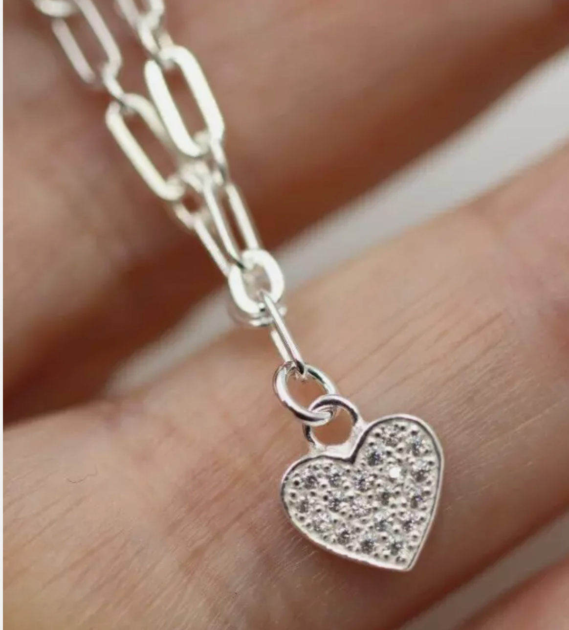 Sterling Silver 925 19cm Charm Paperclip Bracelet White Cz Padlock, Heart & Key