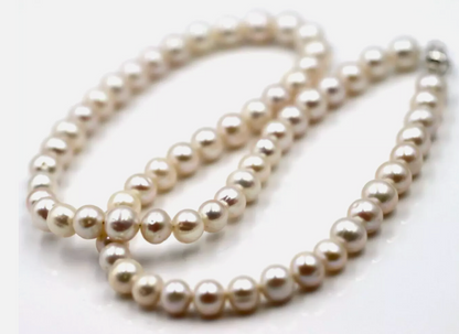 Genuine Sterling Silver Clasp Freshwater 8mm Pearl Necklace Chain 52cm