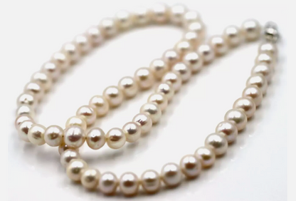 Genuine Sterling Silver Clasp Freshwater 8mm Pearl Necklace Chain 52cm