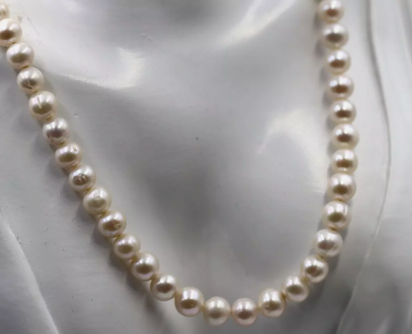 Genuine Sterling Silver Clasp Freshwater 8mm Pearl Necklace Chain 52cm