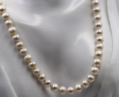 Genuine Sterling Silver Clasp Freshwater 8mm Pearl Necklace Chain 52cm