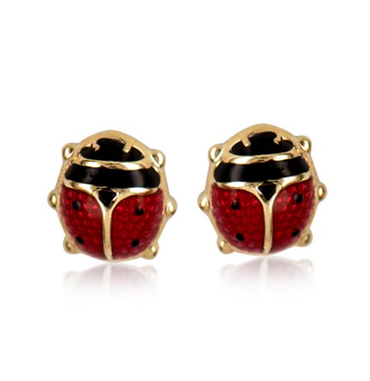 Genuine 9ct Yellow Gold Small Enamel Lady Bird Studs Earrings