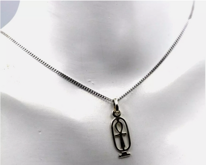 Sterling Silver 925 Cartouche In Ankh Charm / Pendant + 45cm Necklace