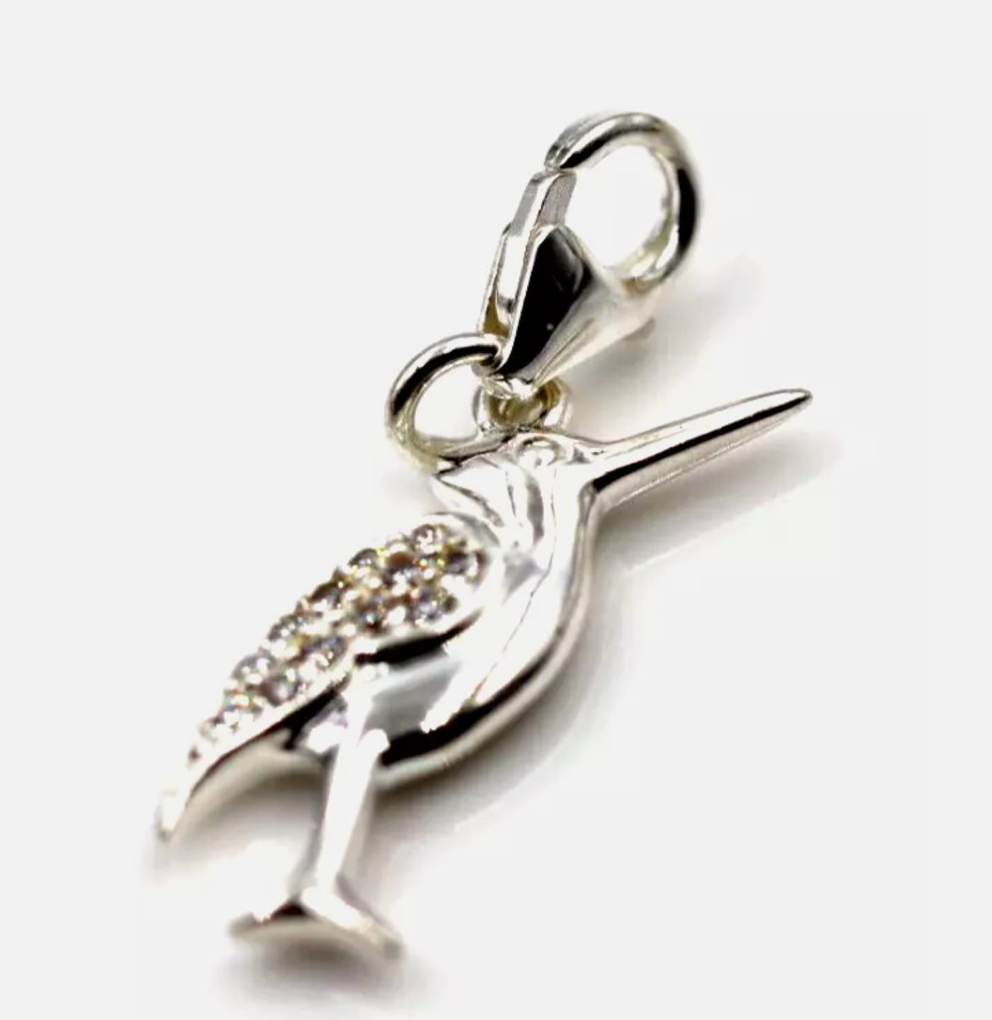 Sterling Silver 925 CZ Bird Charm / Pendant + Lobster Clasp