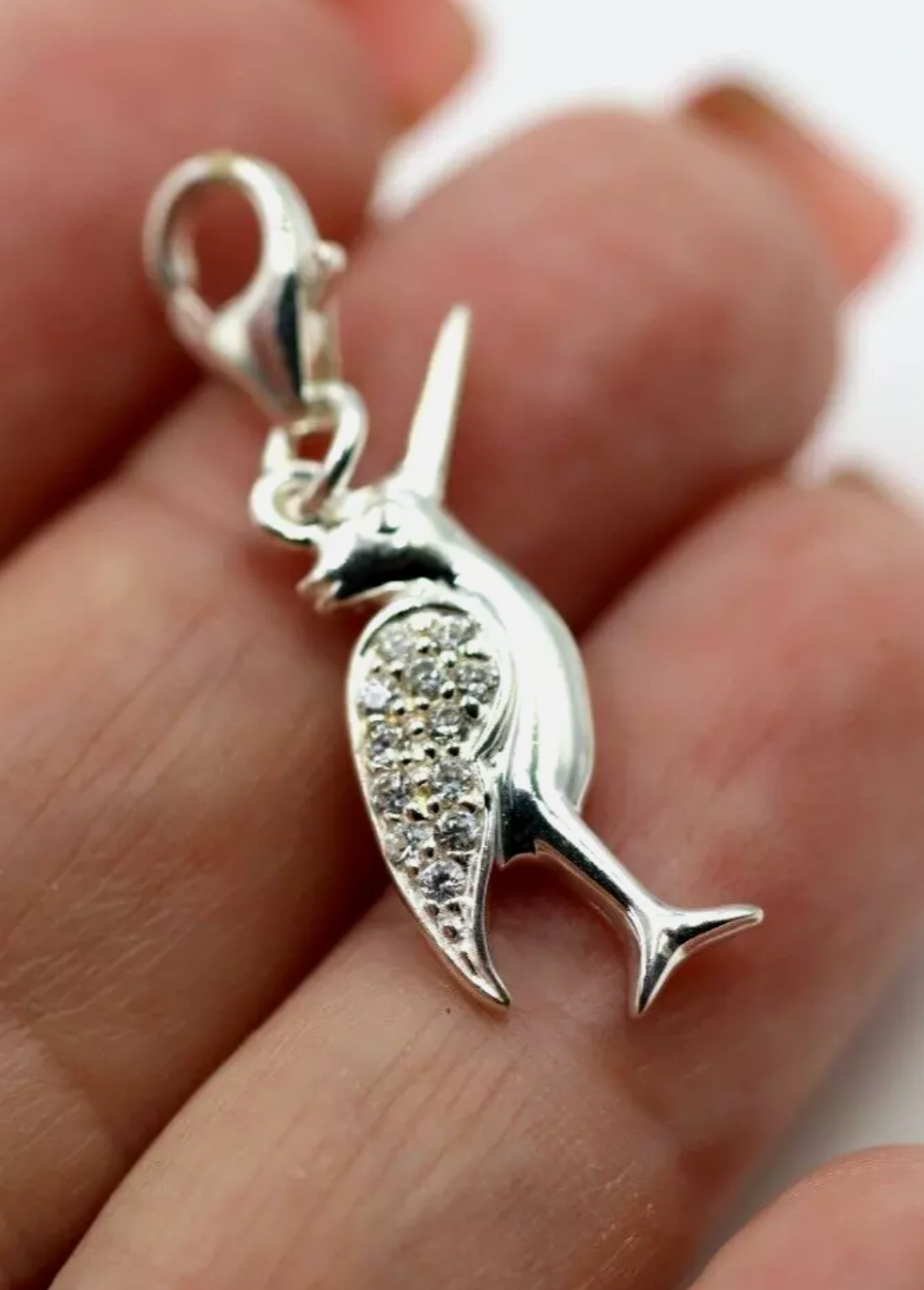 Sterling Silver 925 CZ Bird Charm / Pendant + Lobster Clasp