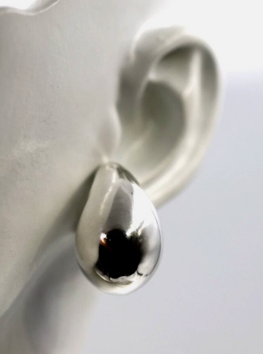 Genuine Large Sterling Silver 925 Bubble Teardrop Tear Drop Stud Earrings