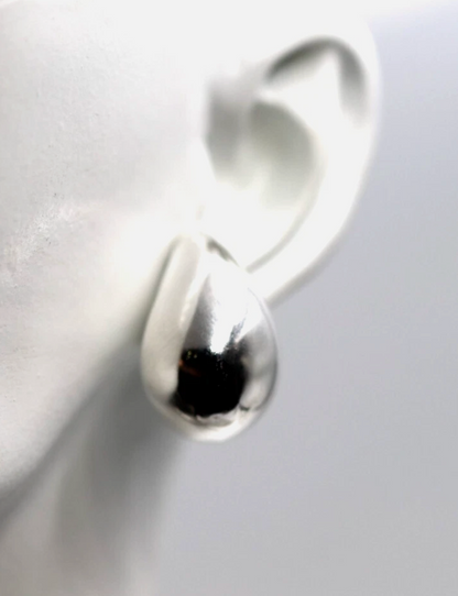 Genuine Large Sterling Silver 925 Bubble Teardrop Tear Drop Stud Earrings