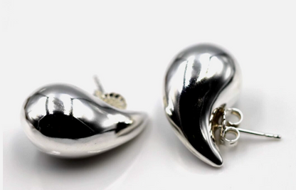 Genuine Large Sterling Silver 925 Bubble Teardrop Tear Drop Stud Earrings