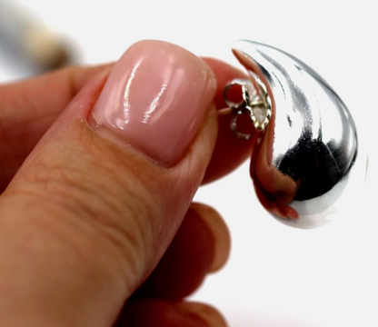 Genuine Large Sterling Silver 925 Bubble Teardrop Tear Drop Stud Earrings