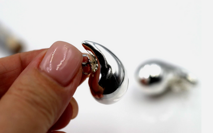 Genuine Large Sterling Silver 925 Bubble Teardrop Tear Drop Stud Earrings