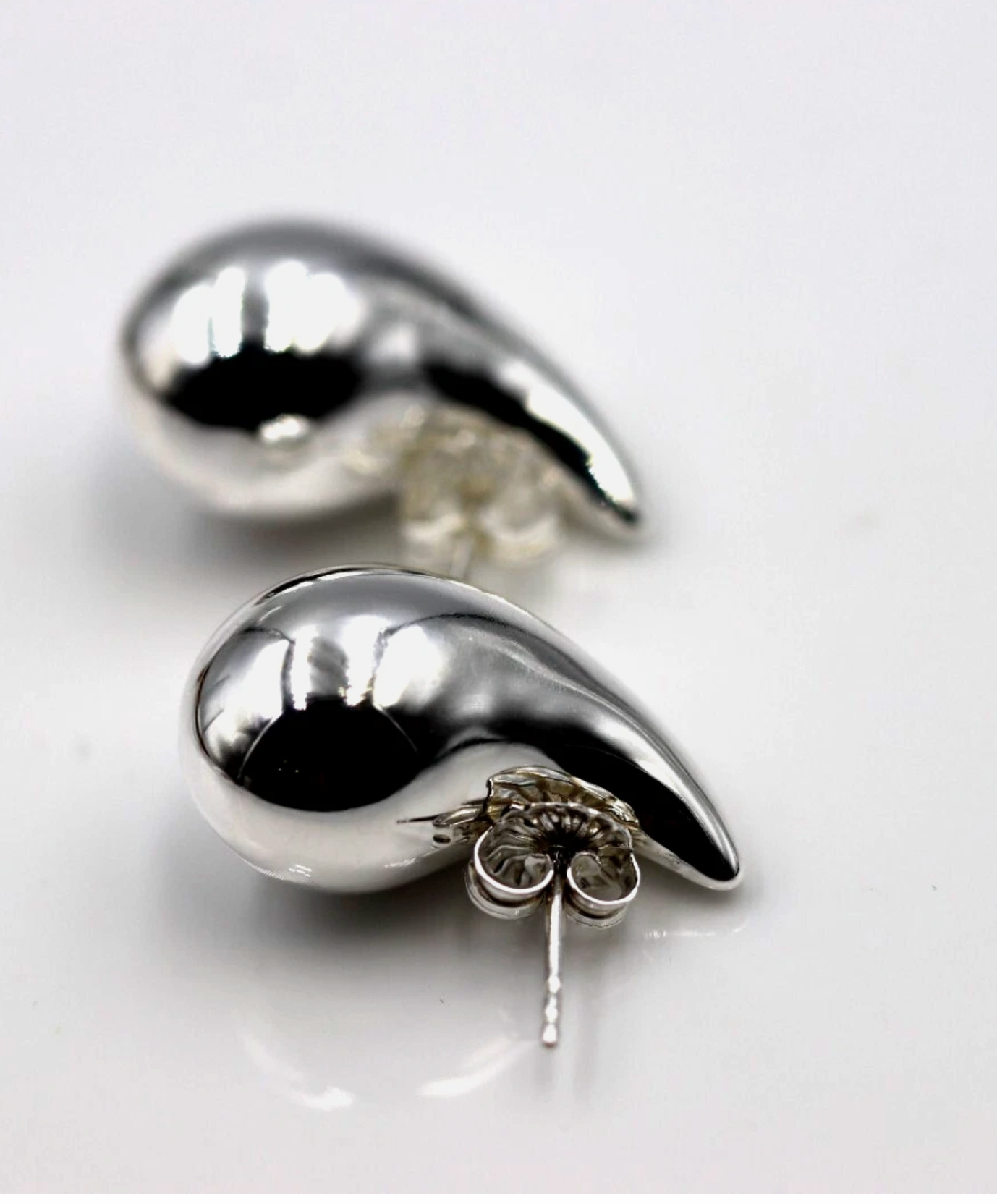 Genuine Large Sterling Silver 925 Bubble Teardrop Tear Drop Stud Earrings