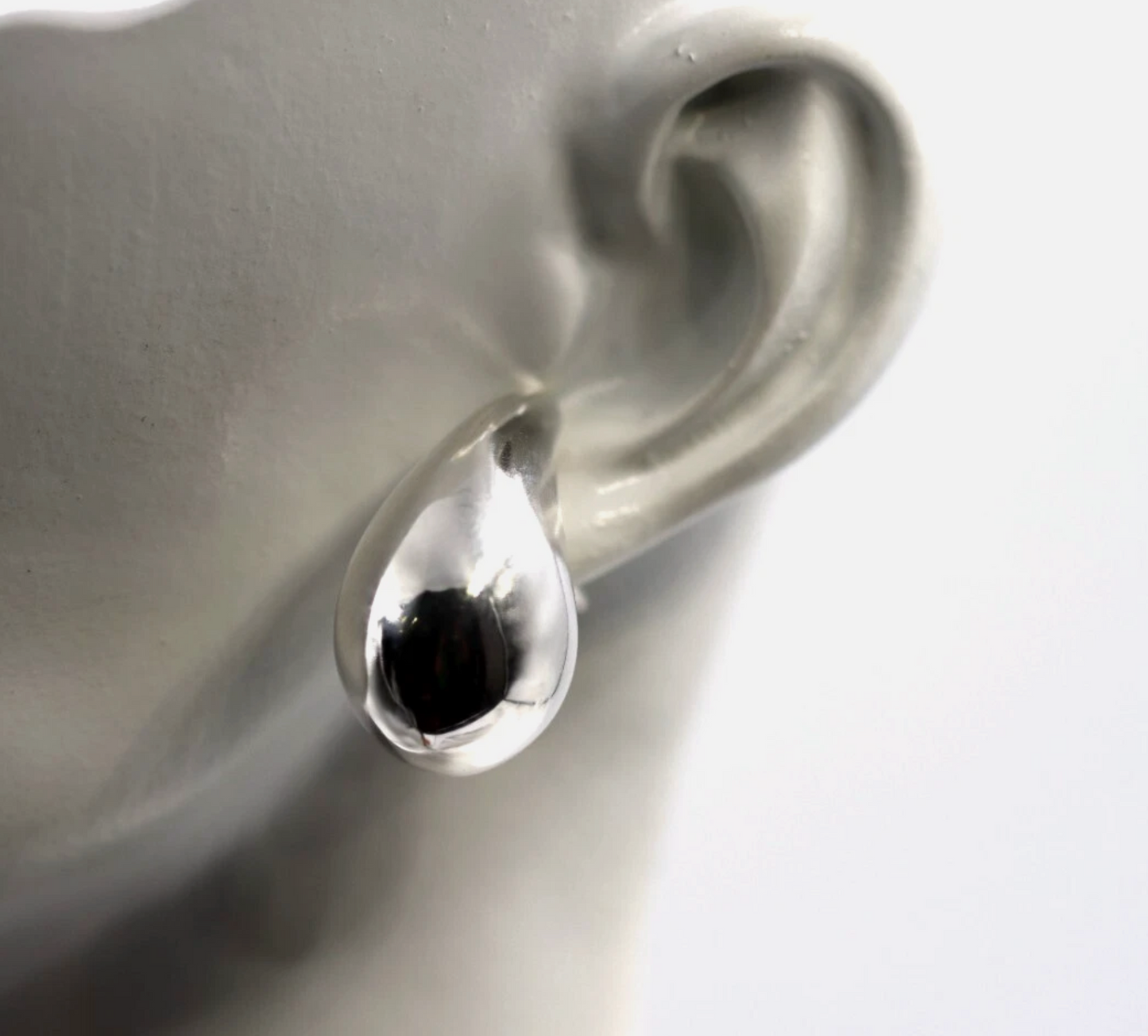 Genuine Large Sterling Silver 925 Bubble Teardrop Tear Drop Stud Earrings