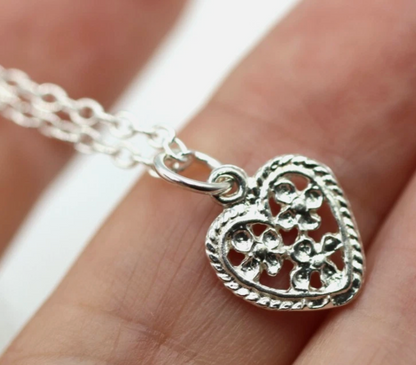 Sterling Silver 925 Filigree Heart Pendant + 45cm Necklace Chain