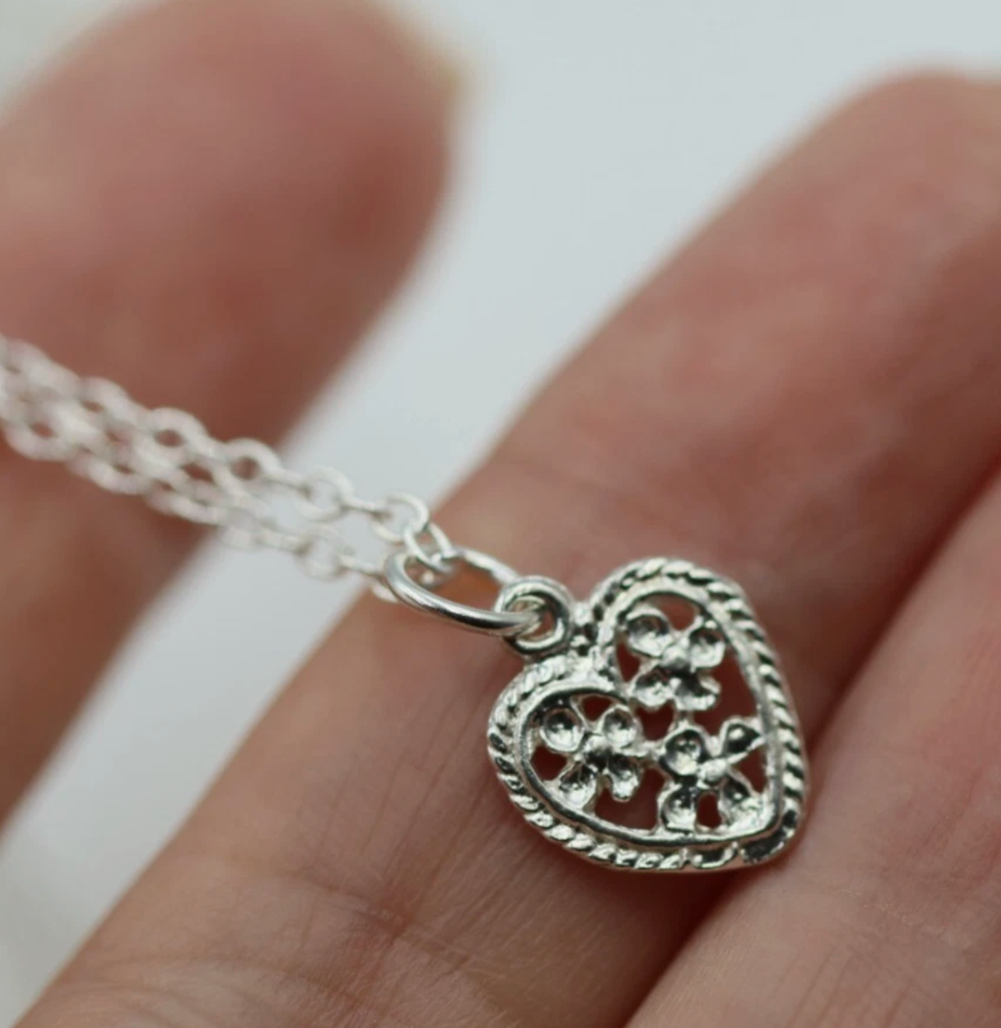 Sterling Silver 925 Filigree Heart Pendant + 45cm Necklace Chain