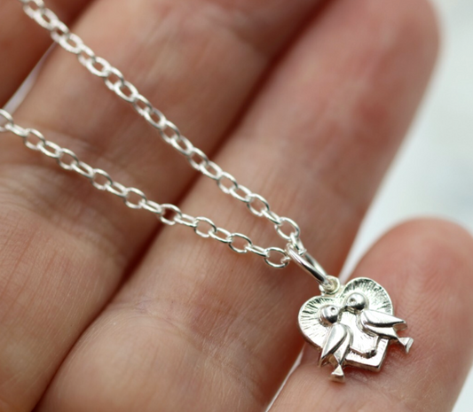 Sterling Silver 925 Love Birds Heart Pendant + 45cm Necklace Chain - Free Post