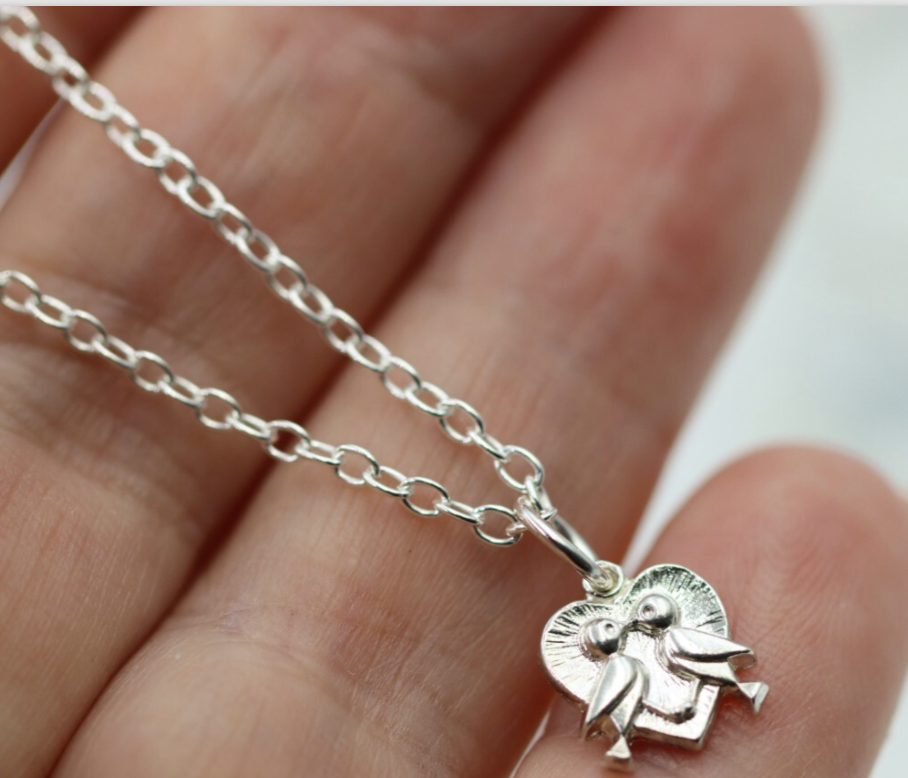 Sterling Silver 925 Love Birds Heart Pendant + 45cm Necklace Chain - Free Post