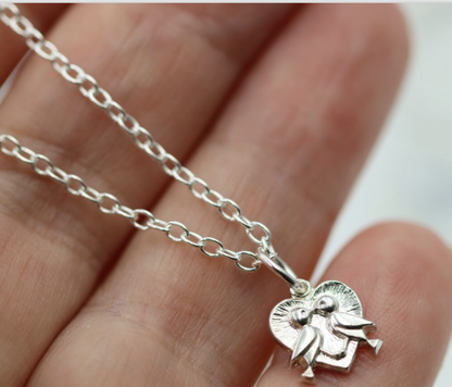 Sterling Silver 925 Love Birds Heart Pendant + 45cm Necklace Chain - Free Post