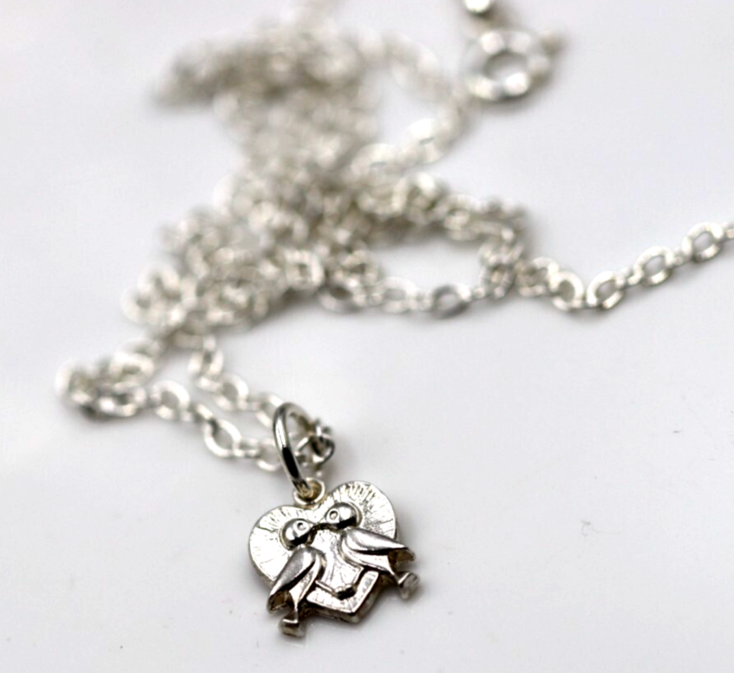 Sterling Silver 925 Love Birds Heart Pendant + 45cm Necklace Chain - Free Post