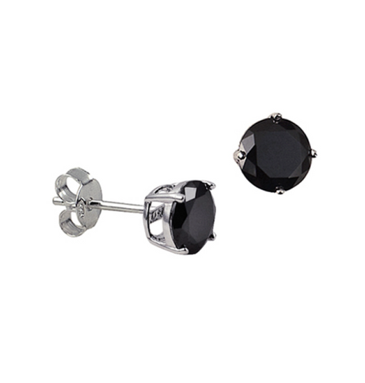 Sterling Silver 4mm, 5mm or 6mm 4 Claw Round Black CZ Studs Earrings