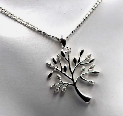 Sterling Silver 925 CZ Tree of Life Pendant Necklace Chain 55cm