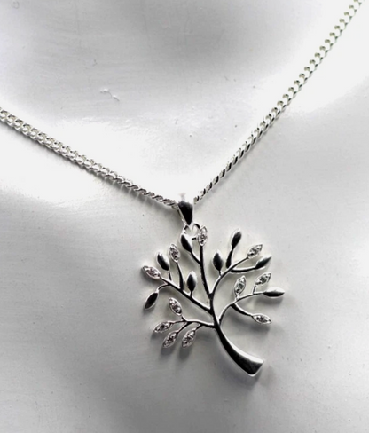 Sterling Silver 925 CZ Tree of Life Pendant Necklace Chain 55cm