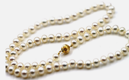 Genuine 14ct Yellow Gold Freshwater 6.5mm Pearl Necklace Chain 50cm