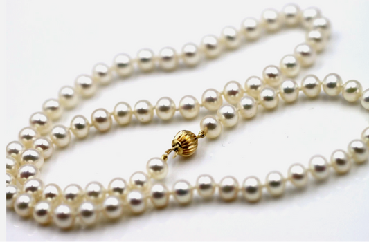 Genuine 14ct Yellow Gold Freshwater 6.5mm Pearl Necklace Chain 50cm