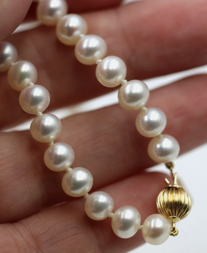 Genuine 14ct Yellow Gold Freshwater 6.5mm Pearl Necklace Chain 50cm