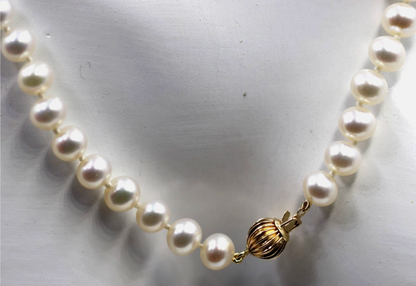 Genuine 14ct Yellow Gold Freshwater 6.5mm Pearl Necklace Chain 50cm