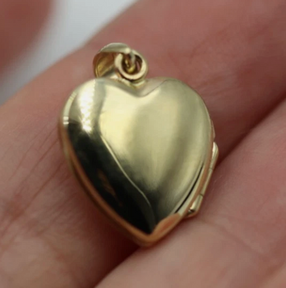 Genuine 9ct 9k Yellow Gold Plain Heart Pendant Locket - fits 2 pics