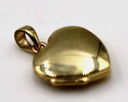 Genuine 9ct 9k Yellow Gold Plain Heart Pendant Locket - fits 2 pics