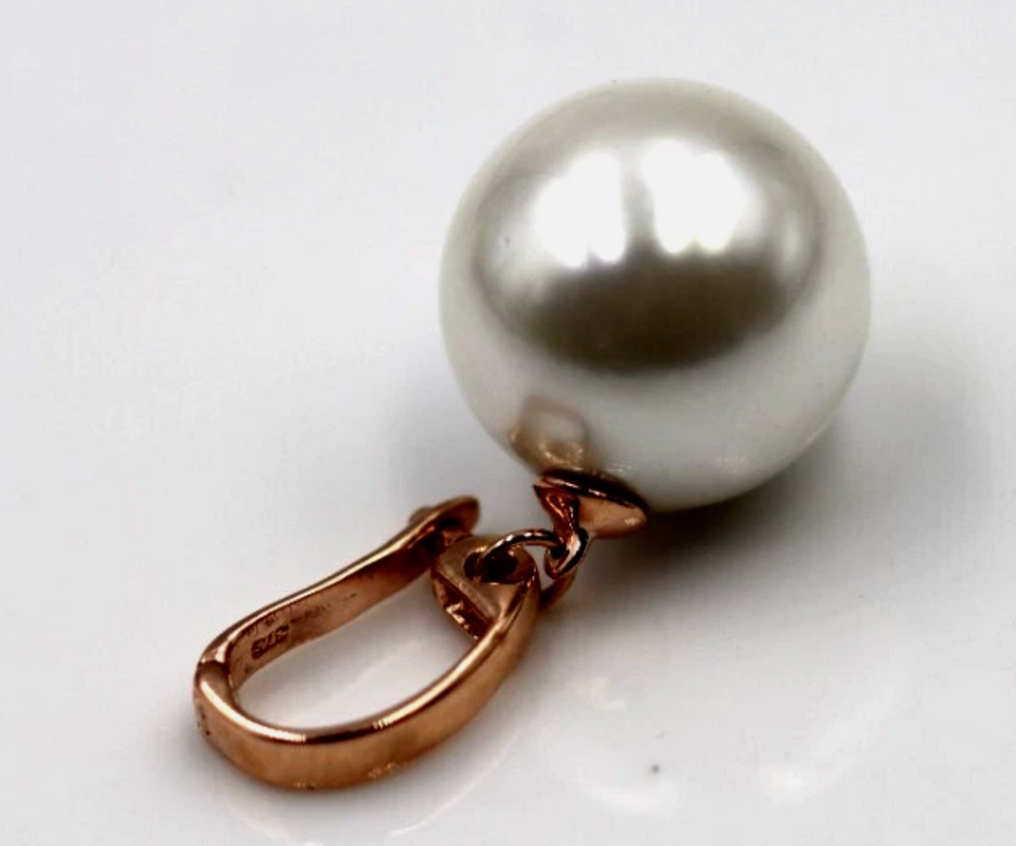 Genuine 9ct 9k 375 Yellow, Rose or White Gold 375 14mm Shell White Pearl Ball Enhancer Pendant