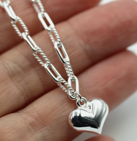 Genuine 925 Sterling Silver Puff Heart 19cm Charm Bracelet