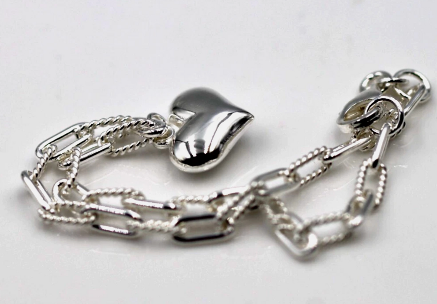 Genuine 925 Sterling Silver Puff Heart 19cm Charm Bracelet