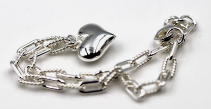 Genuine 925 Sterling Silver Puff Heart 19cm Charm Bracelet