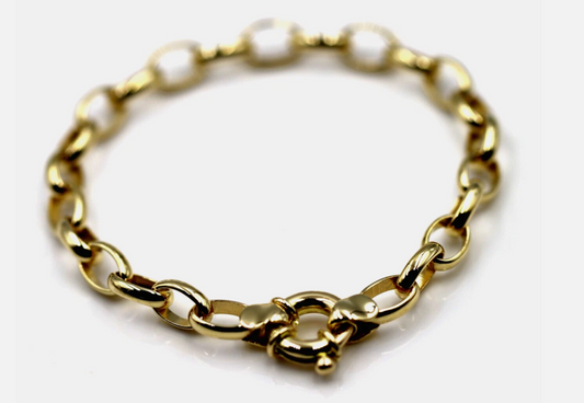 Genuine New Solid 18ct 18k Yellow, Rose or White Gold Oval Belcher Link 19cm Bolt Ring Bracelet