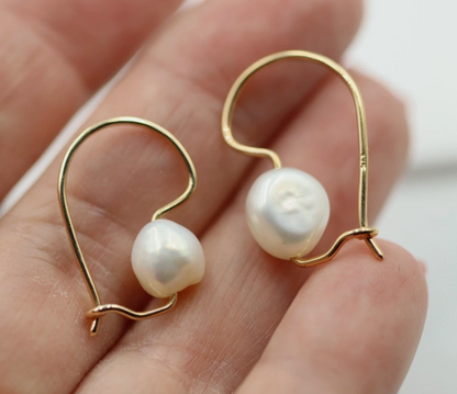 Genuine New 9ct 9k Yellow or Rose Gold 10mm White Baroque Freshwater Pearl Earrings