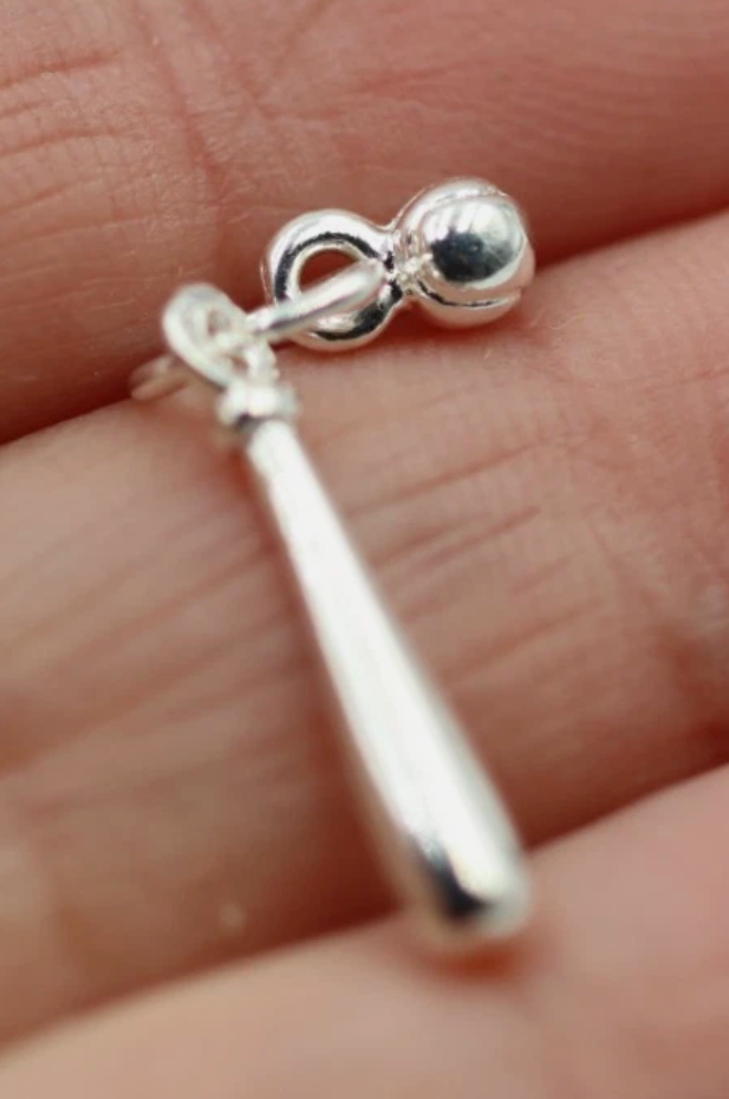 Genuine New Sterling Silver 925 Baseball Bat & Ball Pendant / Charm
