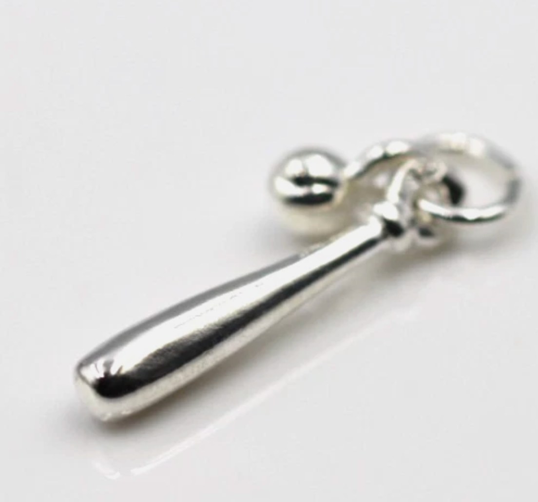 Genuine New Sterling Silver 925 Baseball Bat & Ball Pendant / Charm